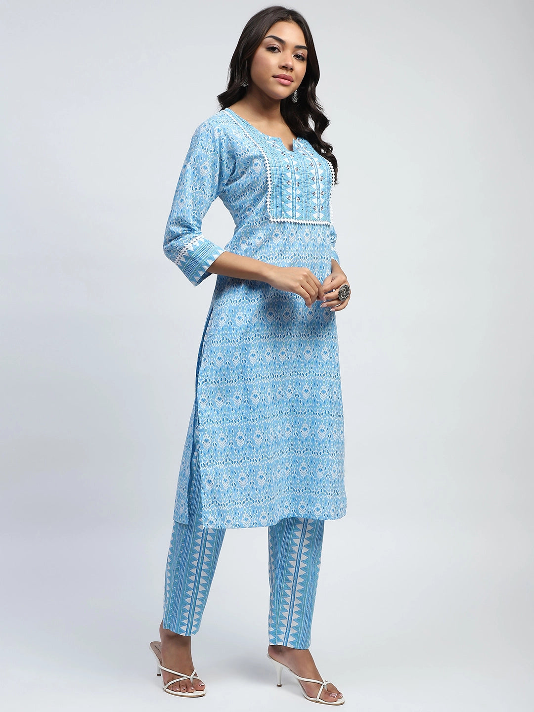 Blue Printed Cotton Suit Set - Global Republic