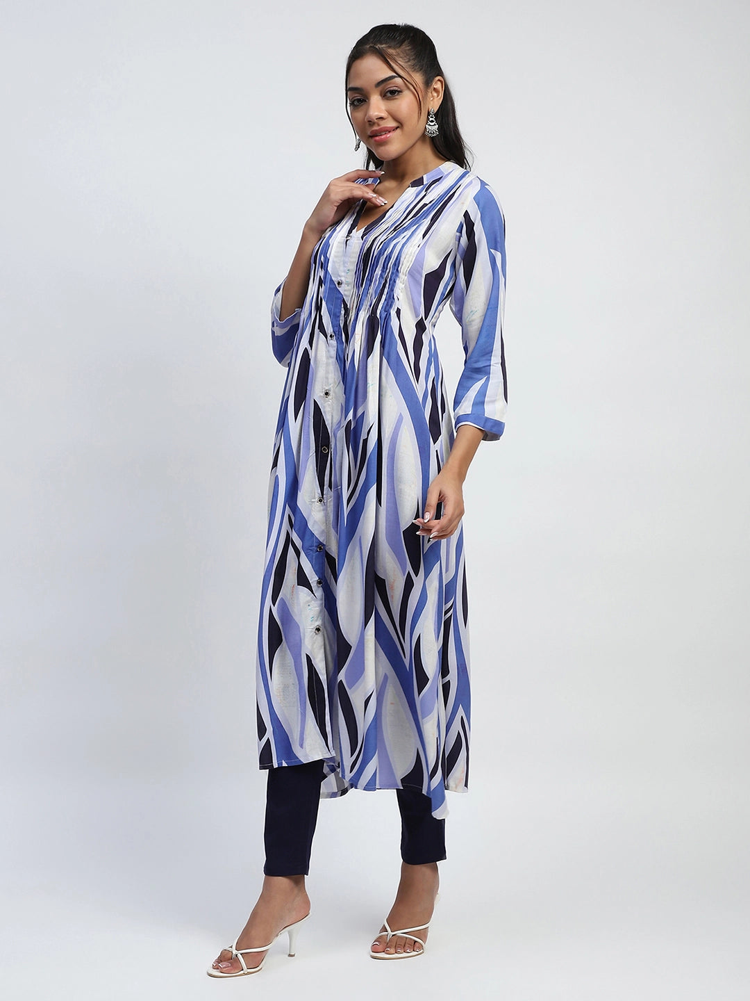 Blue Abstract Cotton Long Kurta/Dress