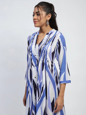 Blue Abstract Cotton Long Kurta/Dress