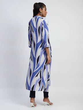 Blue Abstract Cotton Long Kurta/Dress
