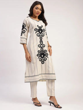 Embroidered Cotton Linen Kurta Set