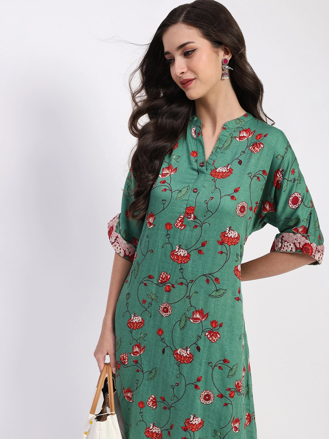 Green Ethnic Print Cotton Kurta Set