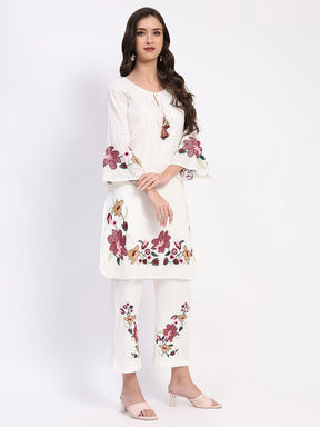 White Embroidered Cotton Dobby Kurta Set