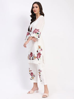 White Embroidered Cotton Dobby Kurta Set