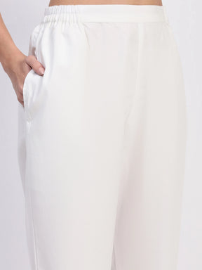 White Embroidered Cotton Dobby Kurta Set