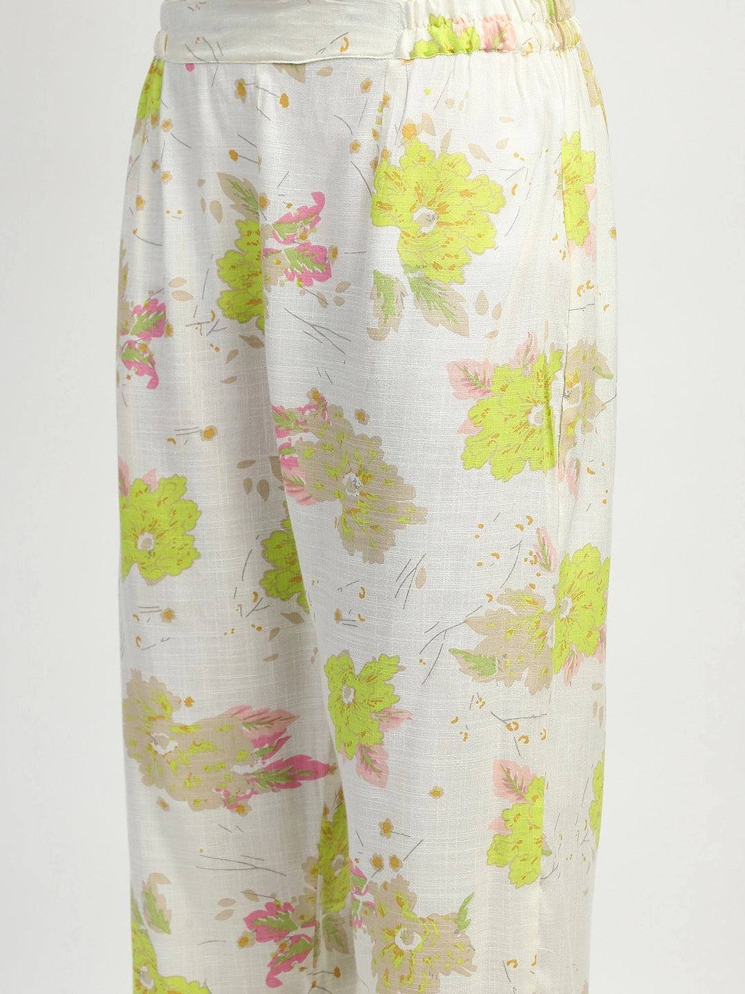 White & Green Floral Cotton Kurta Set - Global Republic