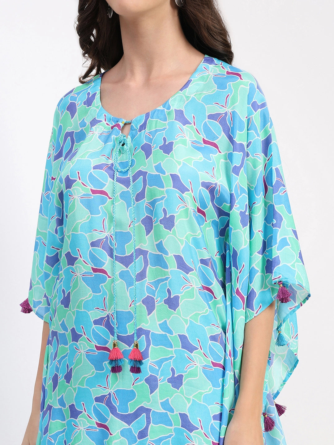 Blue Crepe Abstract Kaftan Set - Global Republic