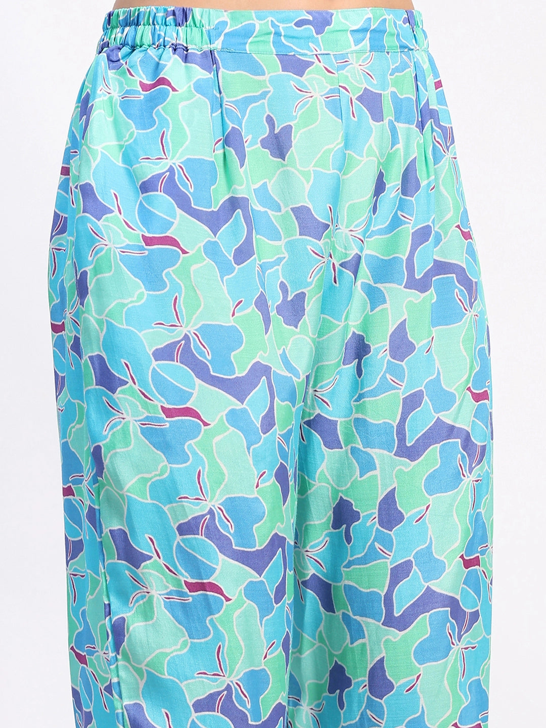 Blue Crepe Abstract Kaftan Set - Global Republic