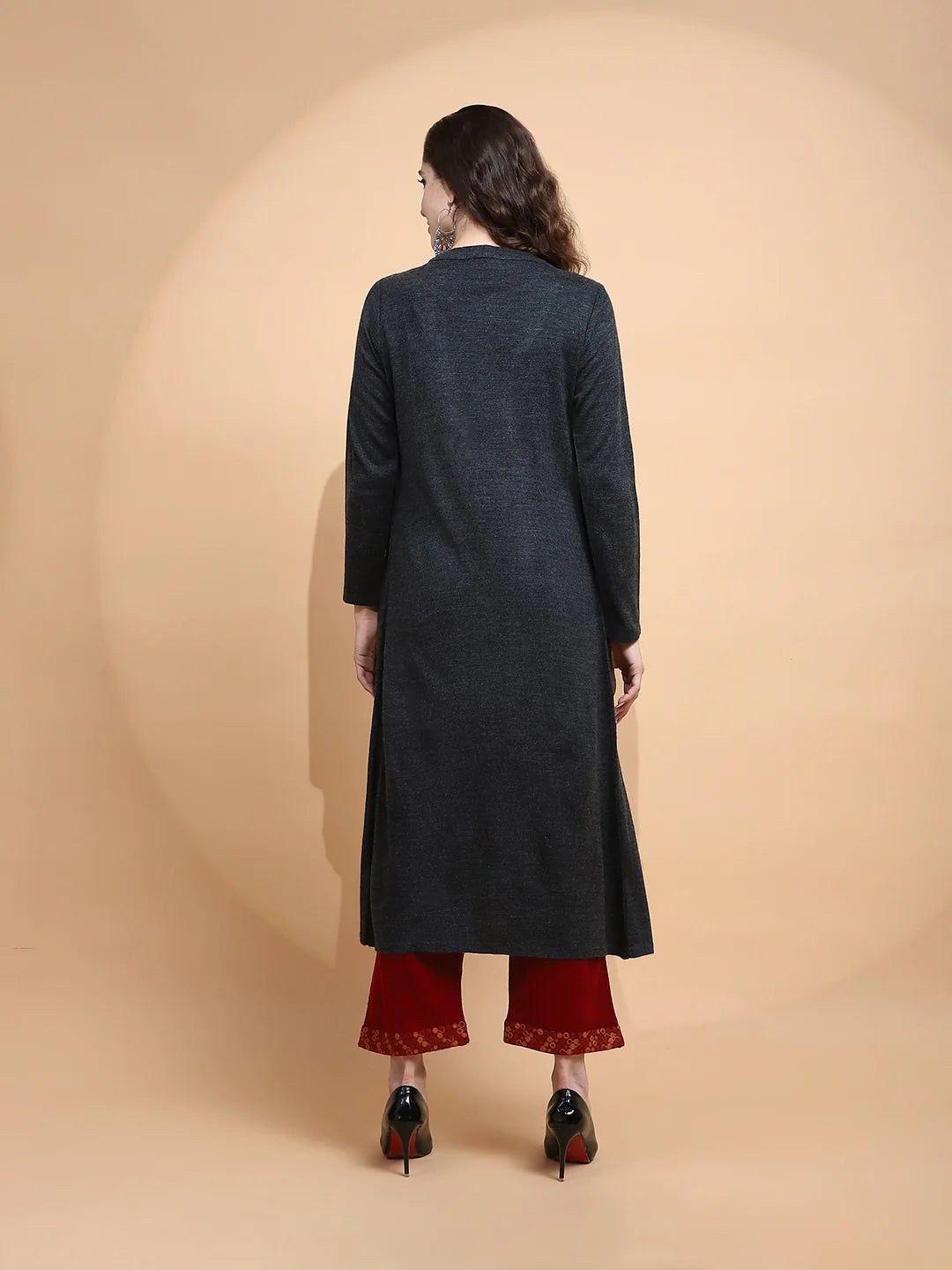 Maroon Embroidered Woolen Kurta
