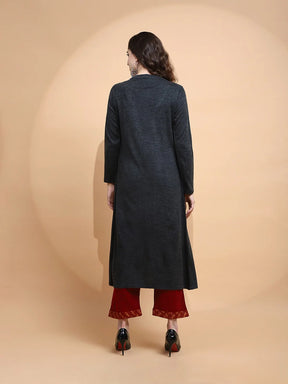 Maroon Embroidered Woolen Kurta