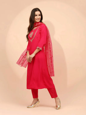 Pink Muslin Embroidered Suit Set