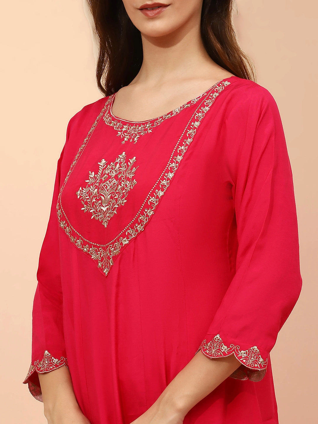 Pink Muslin Embroidered Suit Set