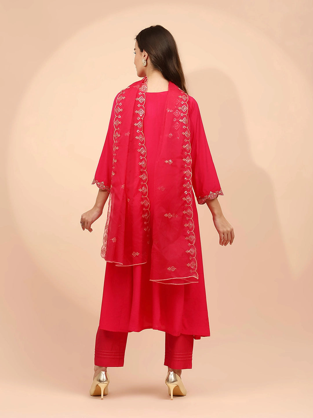 Pink Muslin Embroidered Suit Set