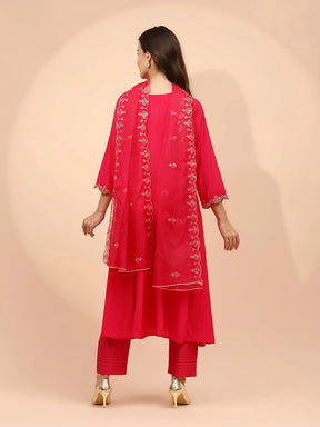 Pink Muslin Embroidered Suit Set