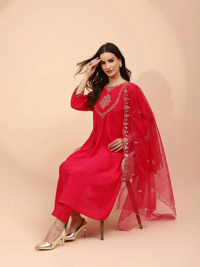 Pink Muslin Embroidered Suit Set