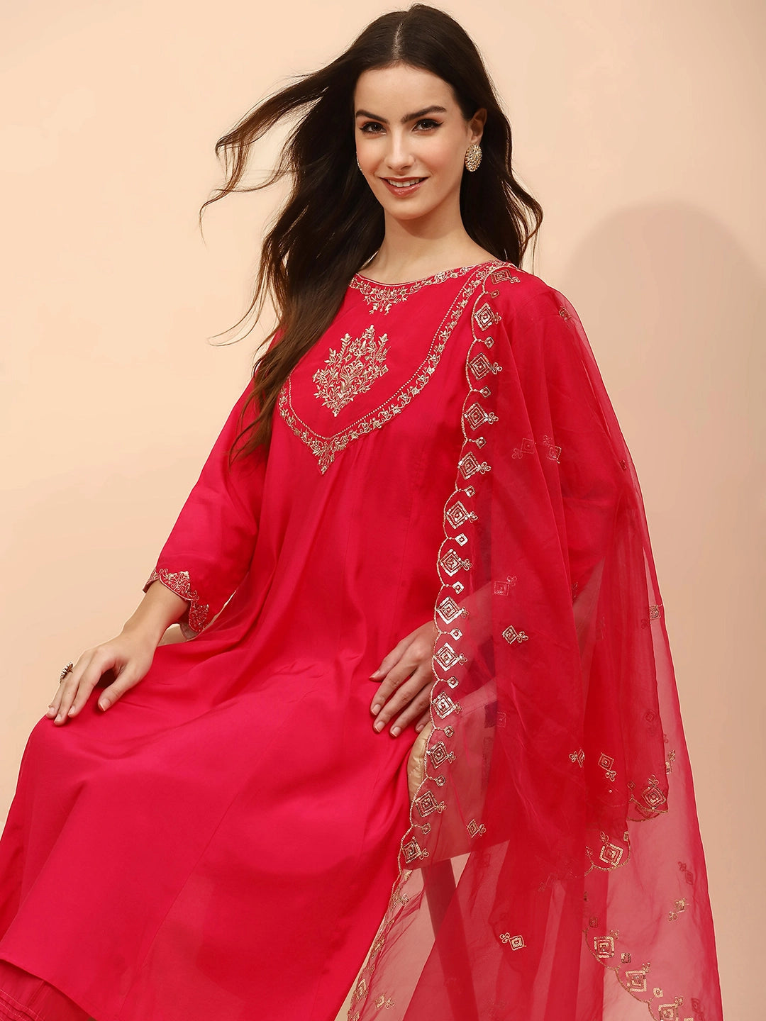 Pink Muslin Embroidered Suit Set
