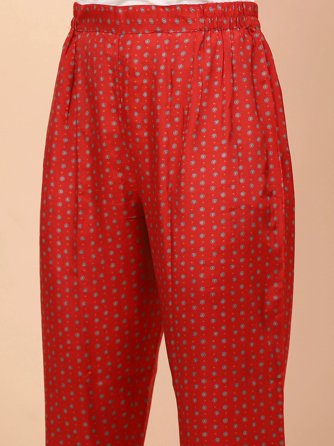 Red Muslin Printed Embellished Suit Set - Global Republic