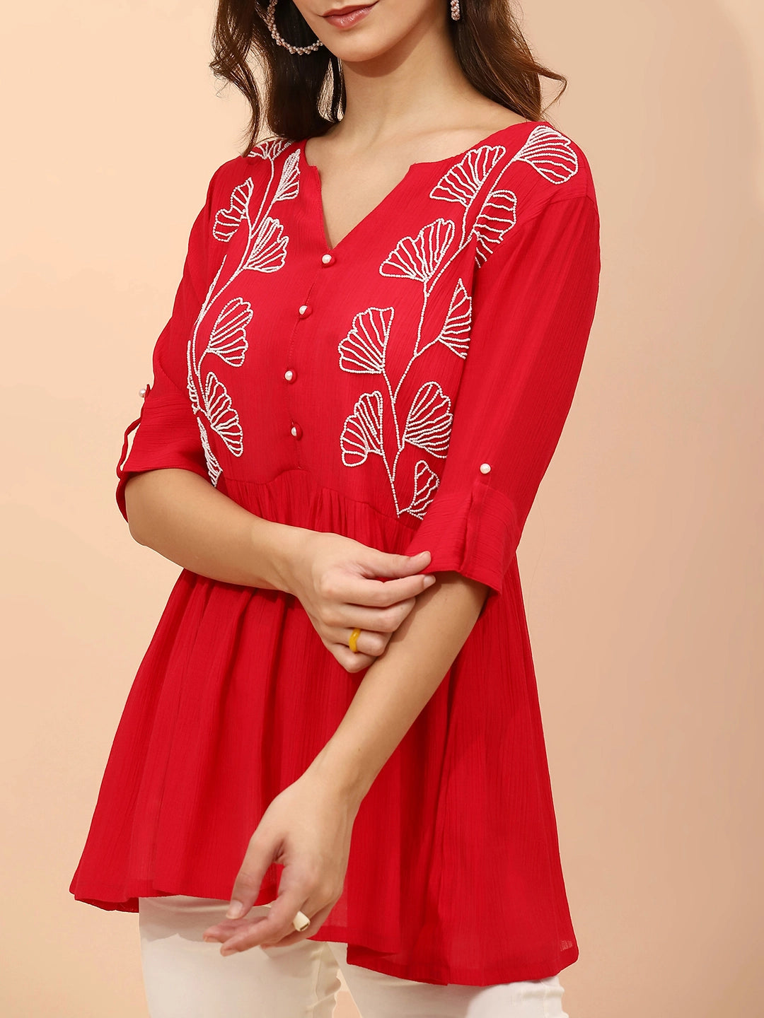 Dark Pink Embellished Rayon Tunic - Global Republic