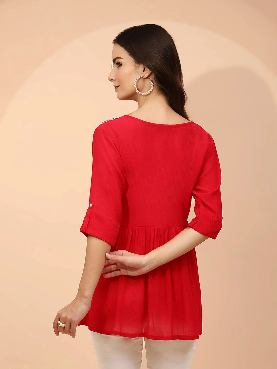 Dark Pink Embellished Rayon Tunic - Global Republic