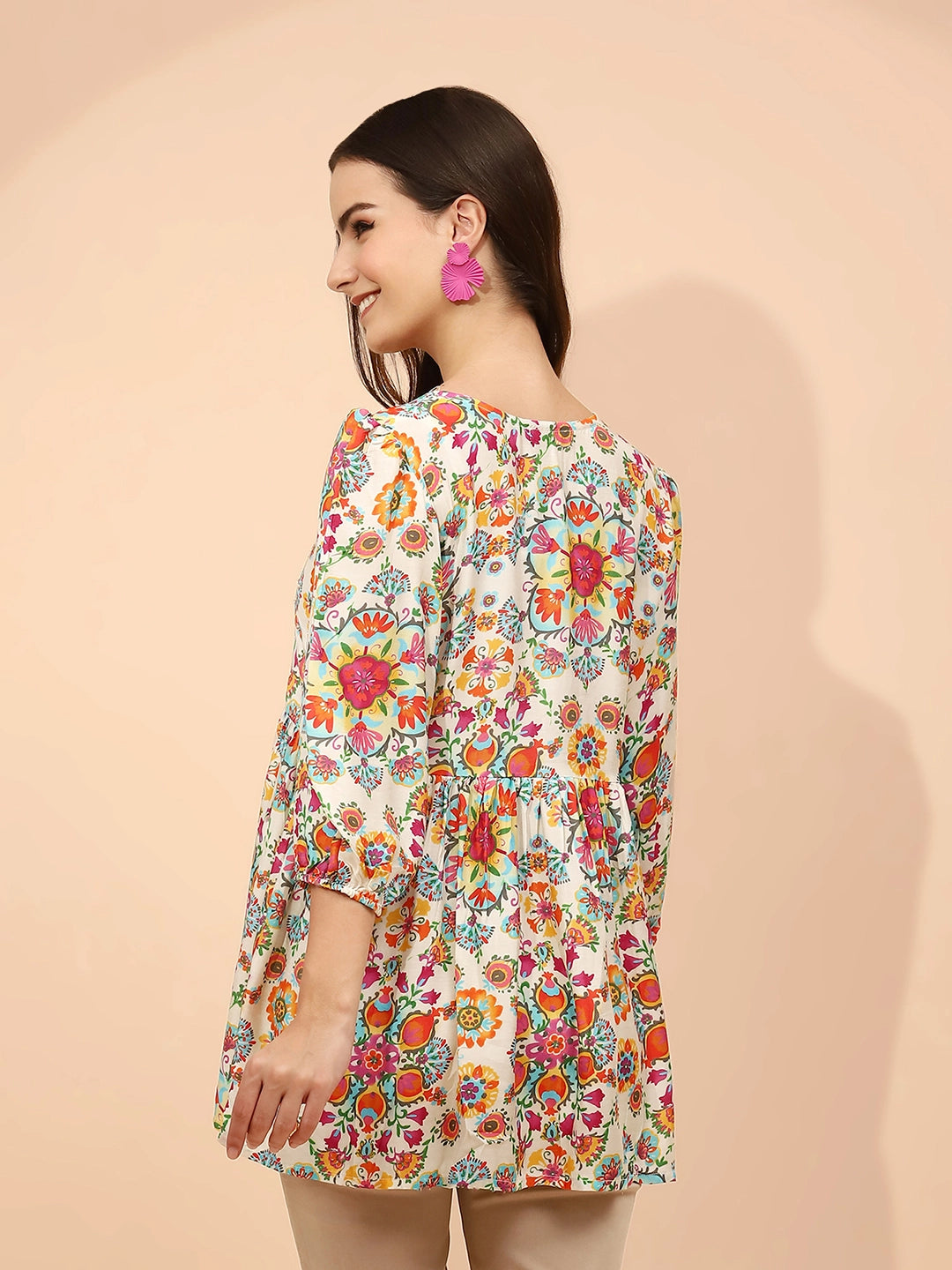 Multicolor Floral Printed Muslin Tunic - Global Republic
