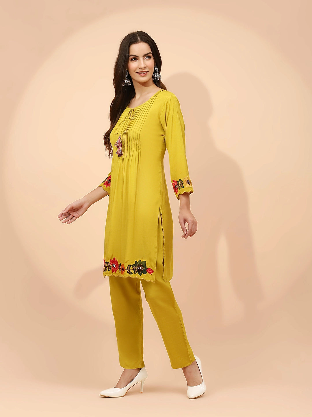 Mustard Muslin Regular Fit Co-ord Set For Women - Global Republic