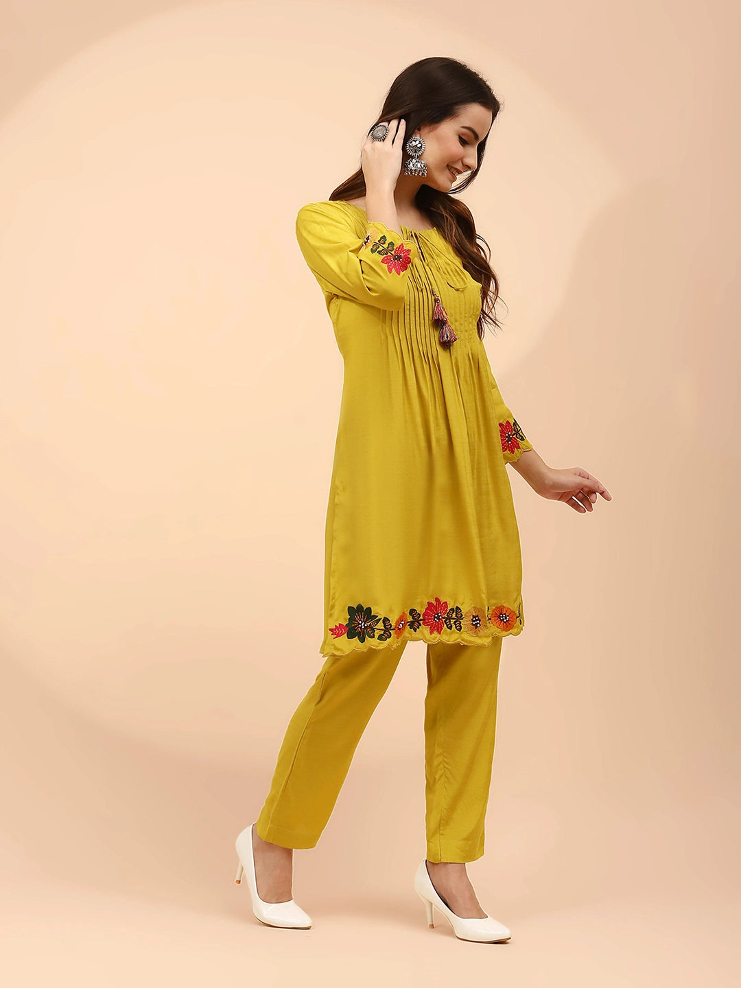 Mustard Muslin Regular Fit Co-ord Set For Women - Global Republic