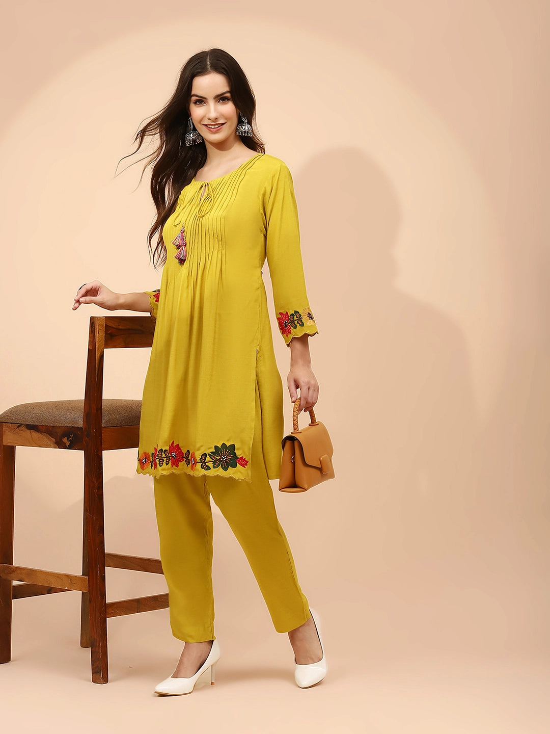 Mustard Muslin Regular Fit Co-ord Set For Women - Global Republic