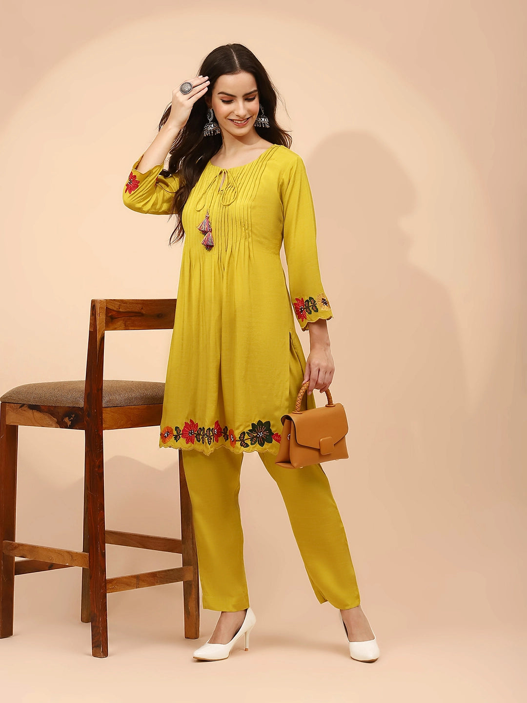 Mustard Muslin Regular Fit Co-ord Set For Women - Global Republic