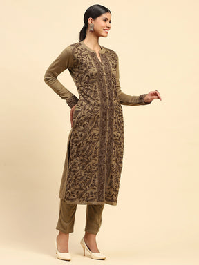 Beige Woolen Embroidered Kurta