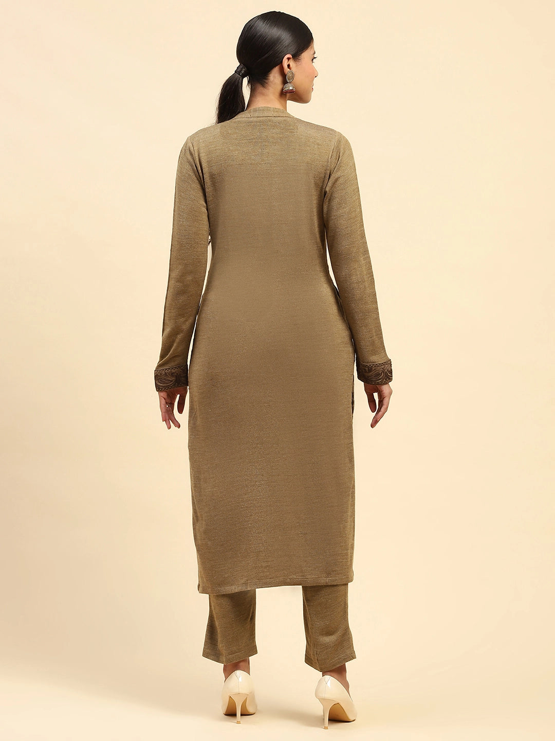 Beige Woolen Embroidered Kurta