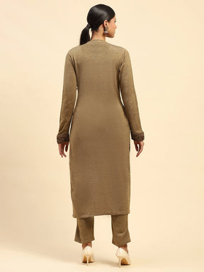 Beige Woolen Embroidered Kurta