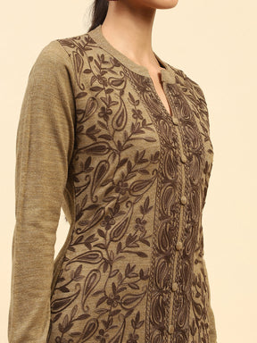 Beige Woolen Embroidered Kurta