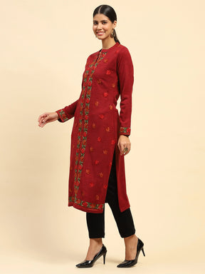Rust Woolen Embroidered Kurta