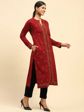 Rust Woolen Embroidered Kurta