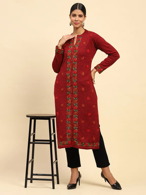 Rust Woolen Embroidered Kurta