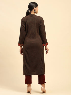 Dark Rust Woolen Embroidered kurta