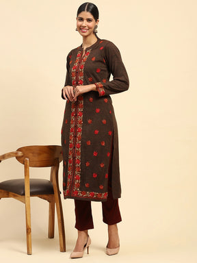 Dark Rust Woolen Embroidered kurta