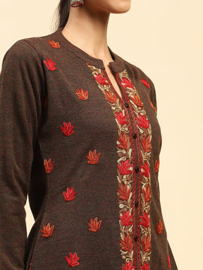 Dark Rust Woolen Embroidered kurta