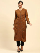 Rust Embroidered  Woolen Kurta