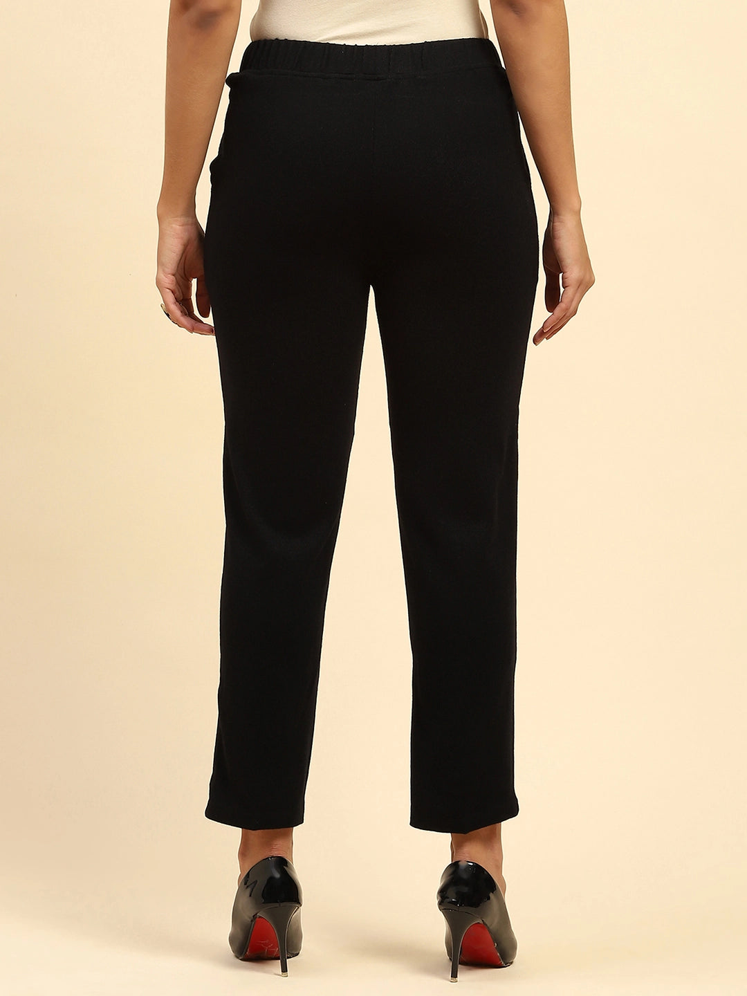 Black Woolen Solid Pant For Winter - Global Republic