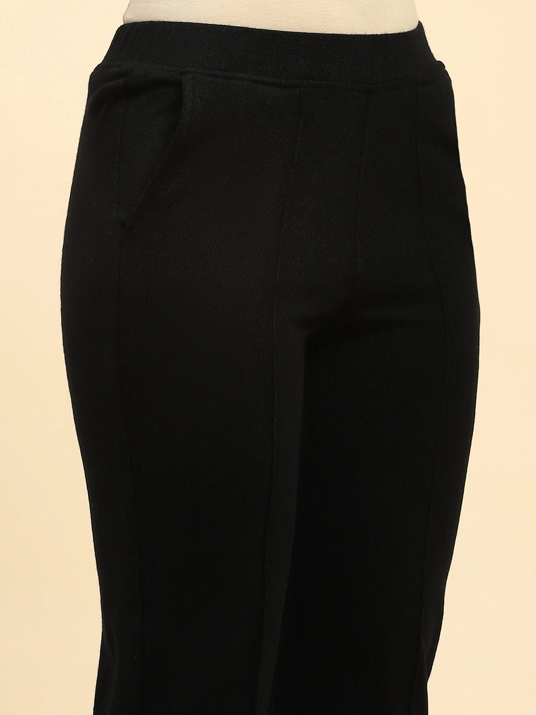 Black Woolen Solid Pant For Winter - Global Republic