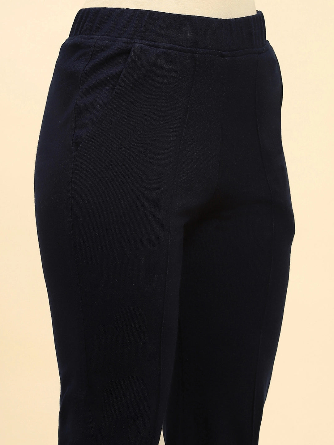 Navy Blue Woolen Solid Pant For Winter - Global Republic
