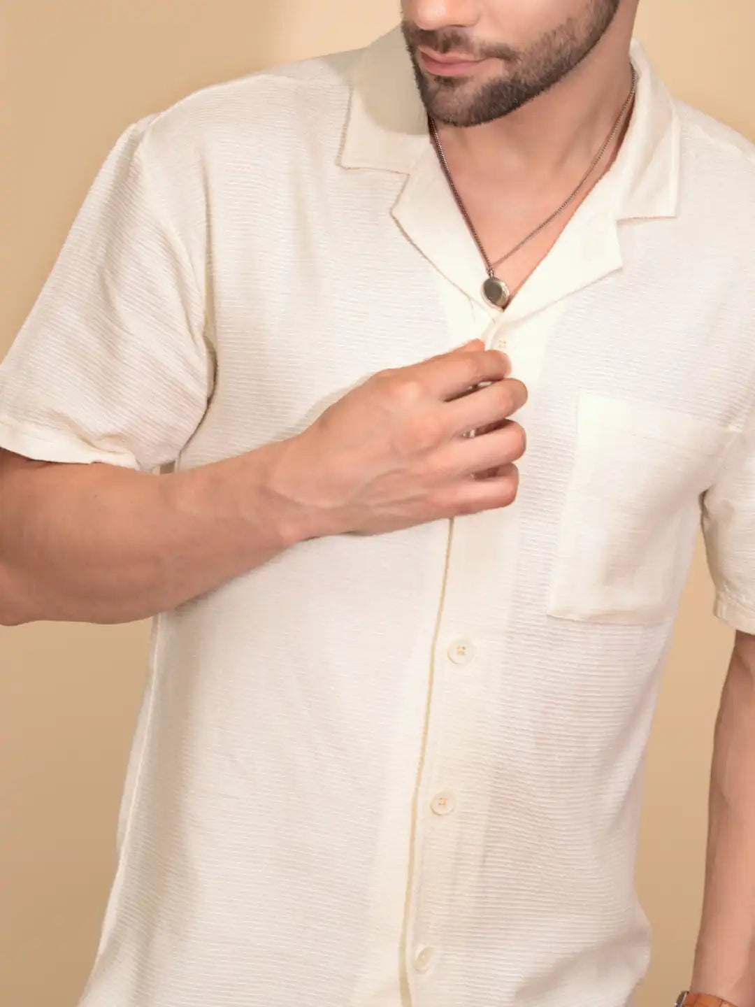 Cream Cotton Regular Fit Shirt For Mens - Global Republic
