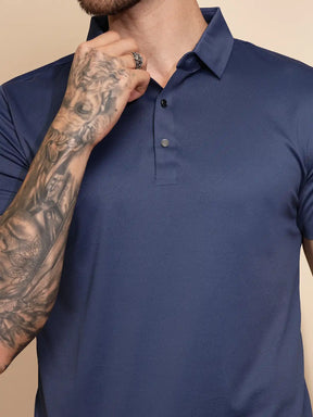 Blue Polyester Blend Regular Fit T-Shirt For Men