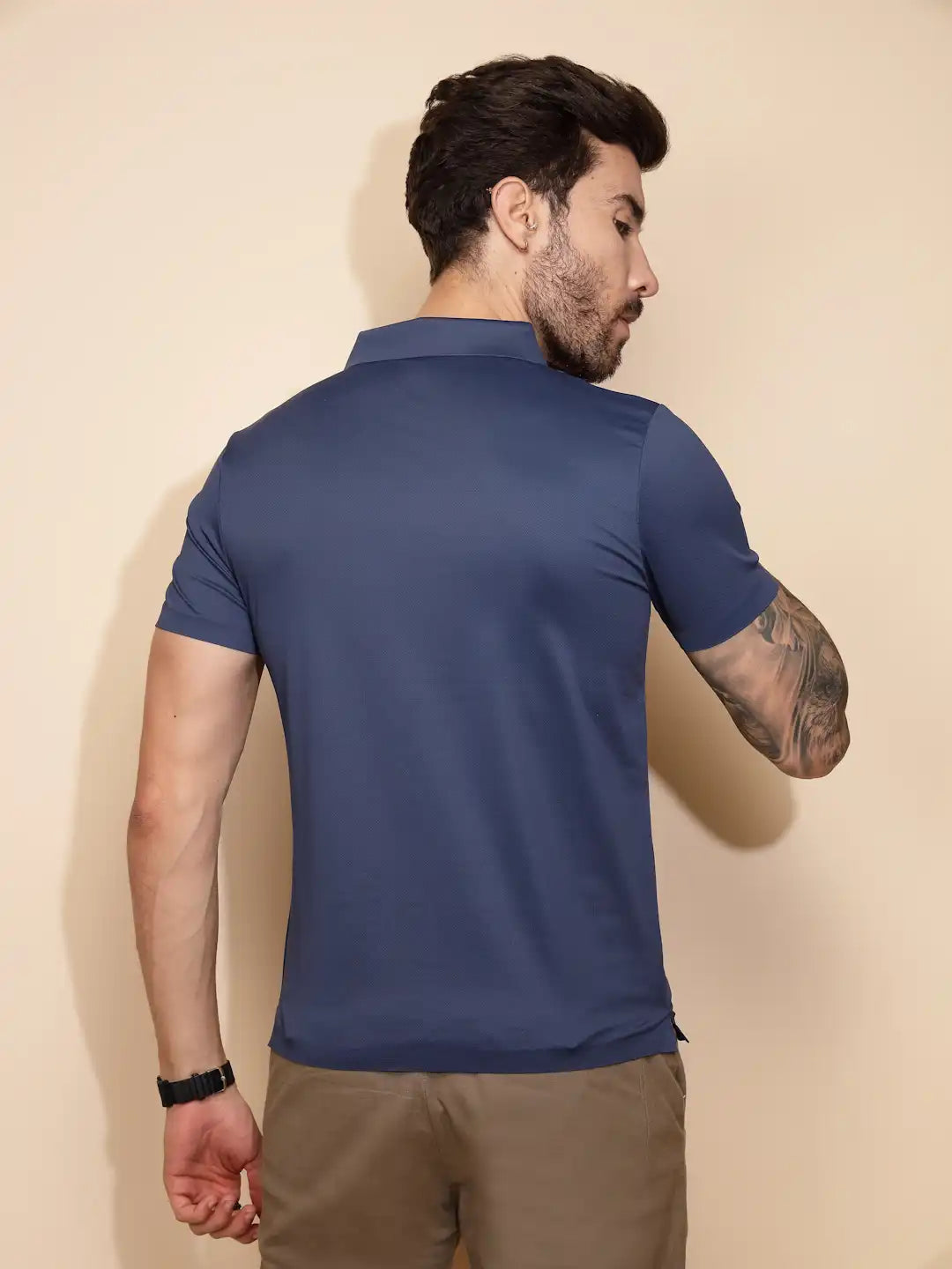 Blue Polyester Blend Regular Fit T-Shirt For Men