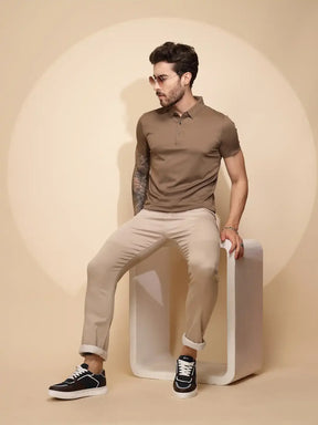 Brown Polyester Blend Regular Fit T-Shirt For Men