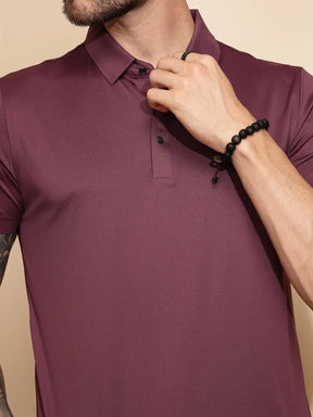 Purple Polyester Blend Regular Fit T-Shirt For Men