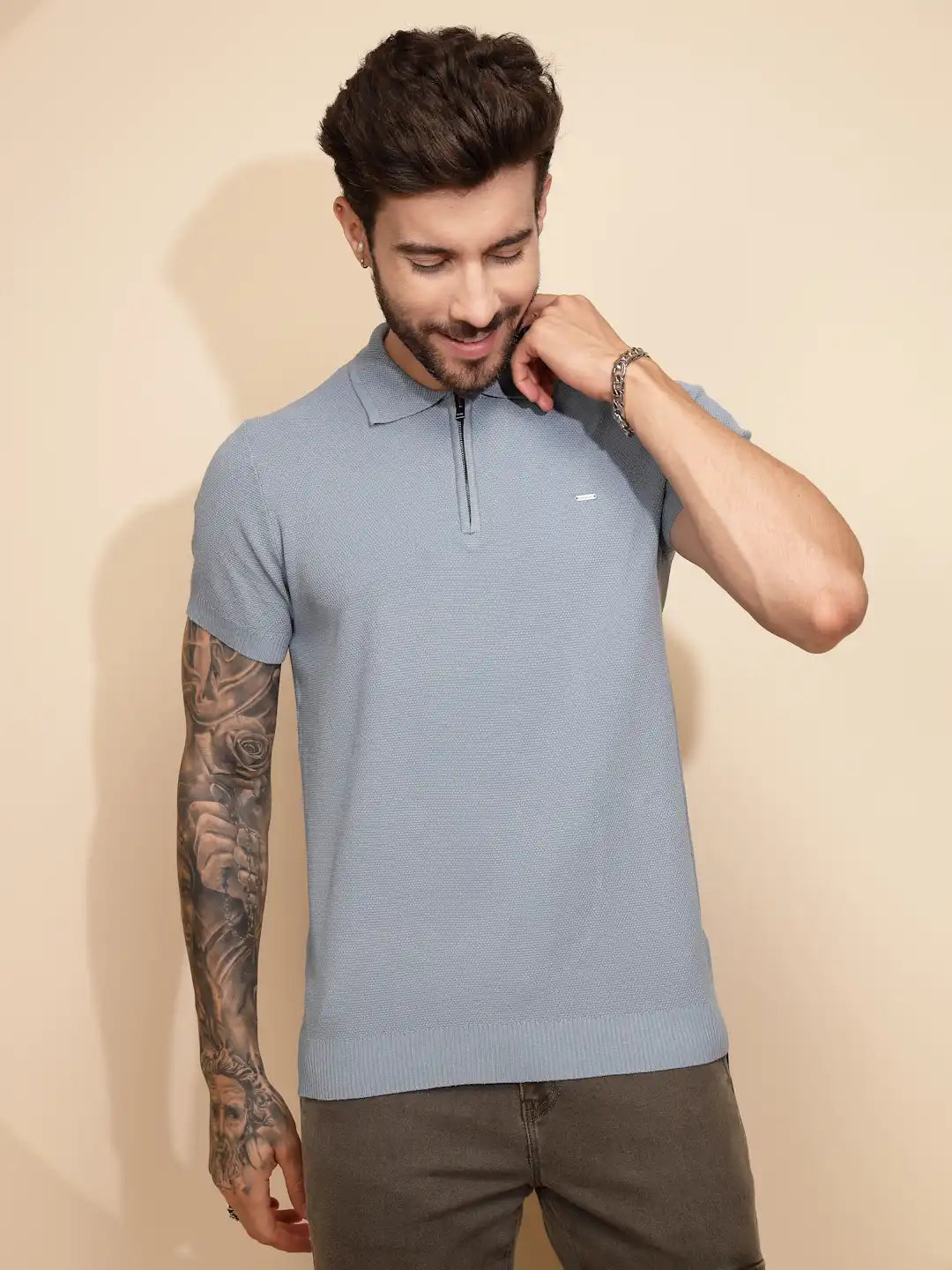 Blue Viscose Blend Regular Fit T-Shirt For Men - Global Republic