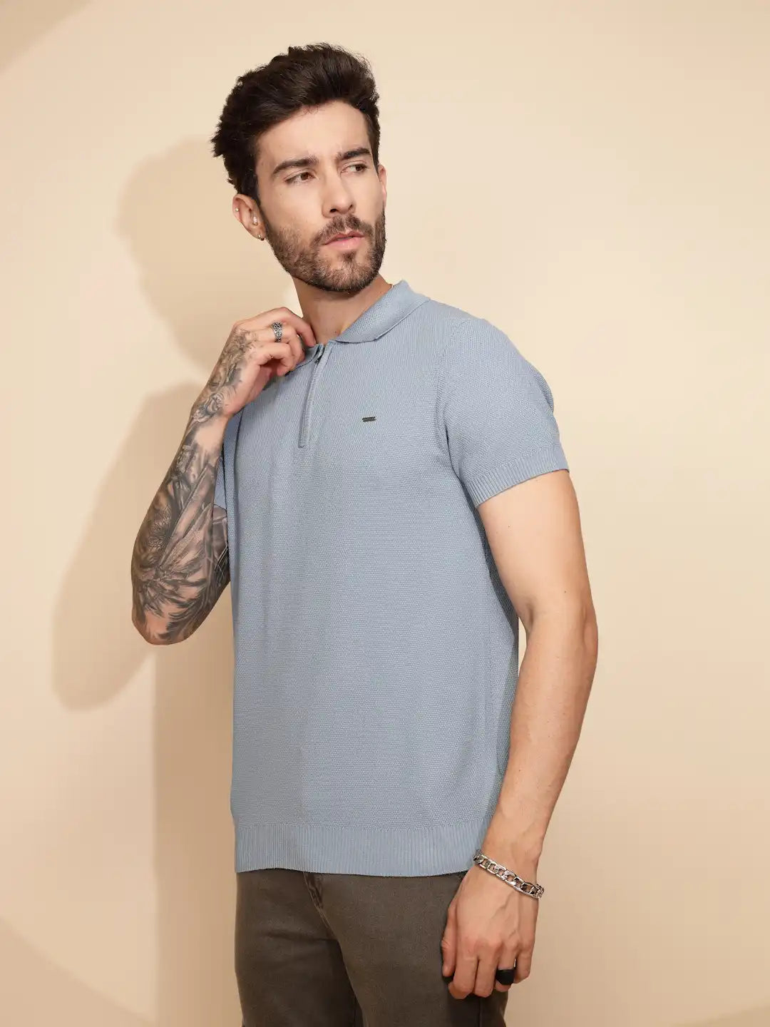 Blue Viscose Blend Regular Fit T-Shirt For Men - Global Republic