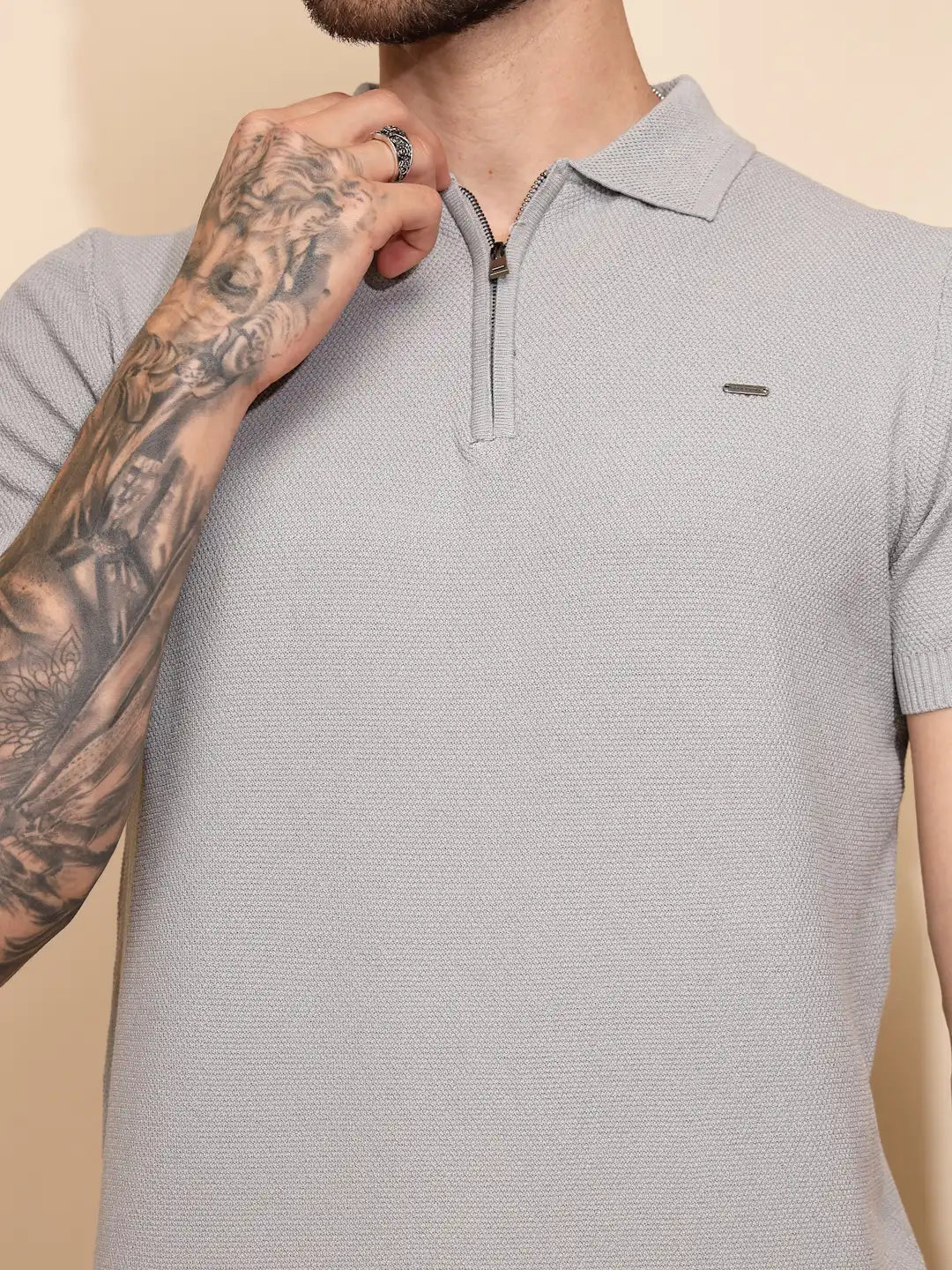 Grey Viscose Blend Regular Fit T-Shirt For Men - Global Republic